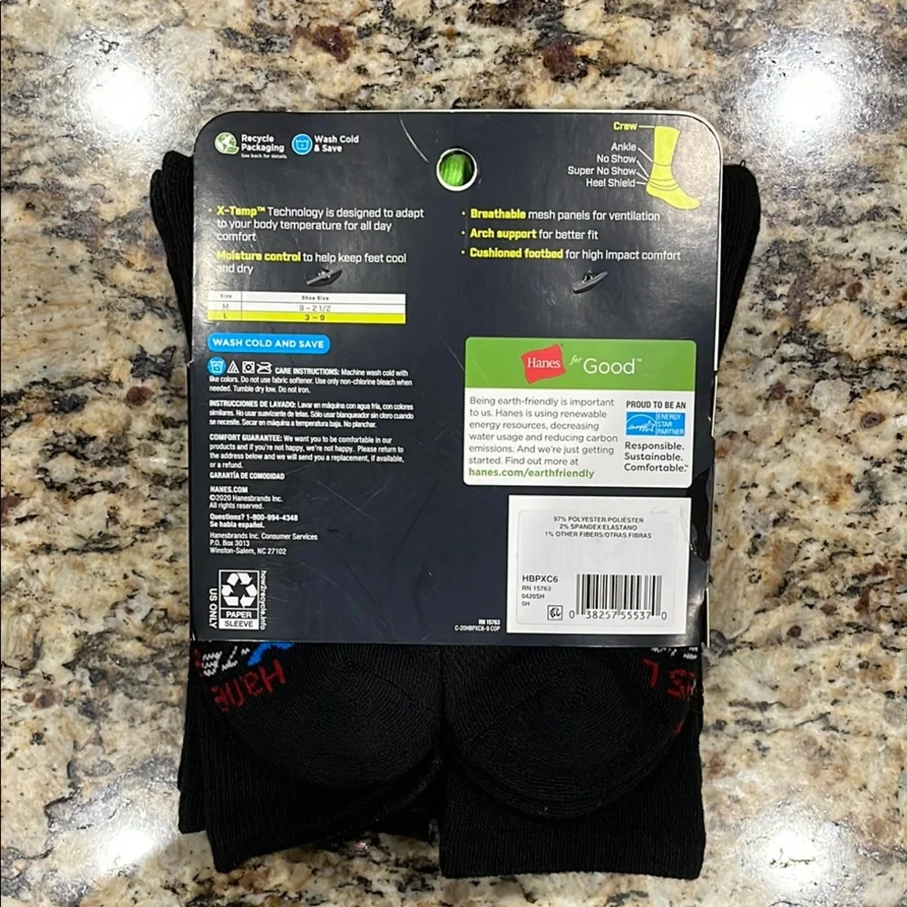 Hanes Premium Boy’s Performance Socks - Black, Red, Blue, Green
